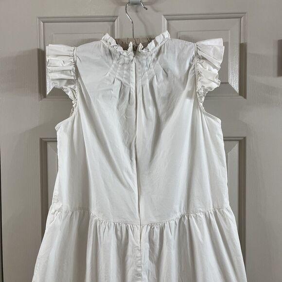 Sea NY Waverly Dress Sz 12 White Tier Flutter Sleeve Cotton Knee Length No Slip - Picture 9 of 14